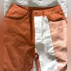 Colorblock Faux-Leather Pants in Rust, Peach & White